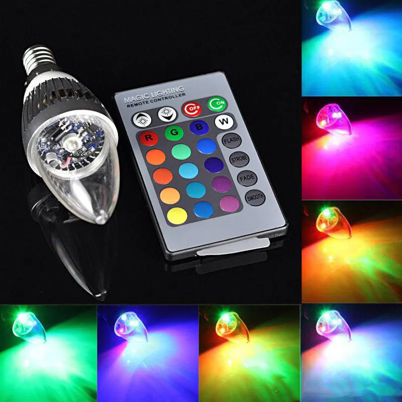 New RGB Led Candle Lights E12 E14 3W Led Bulbs Lights 16 Colors Change + 24keys IR Remote Controller
