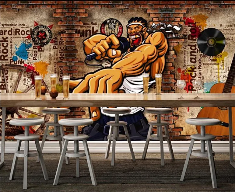 Bar Art Wallpaper Custom 3D Photo Wallpaper Street Graffiti Art Wall
