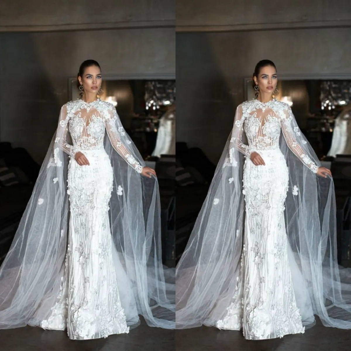 독점적 인 디자인 웨딩 랩 2019 Tulle Cloak Lace Ladies Bridal Cape 민소매 Bridal Shawl 사용자 정의 Wedding Jackets 무료 배송