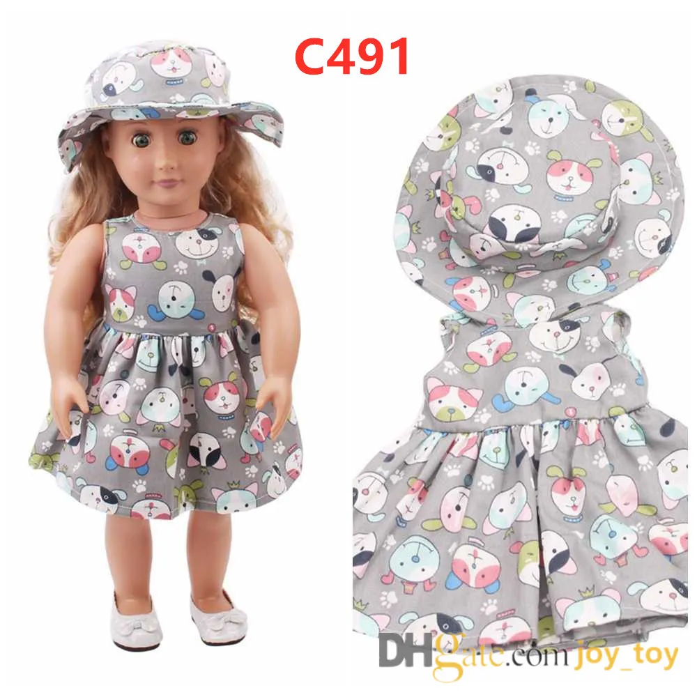 9 Styles 18 inch Doll One Piece Dress with Hat for 18 inch Doll Cloth Apparel