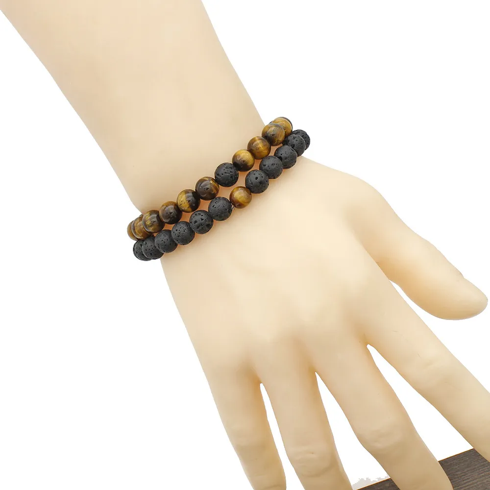 Natural stone lava strands bracelet Tiger eye Agate beaded bracelets women mens fashion jewelry will and sandy