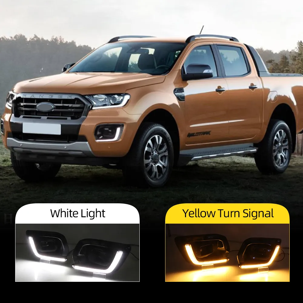 2PCS DRL FOG Lampa dla Forda Ranger Wildtrak 2019 2020 LED Daytime Light Light Light z sygnałem turowym