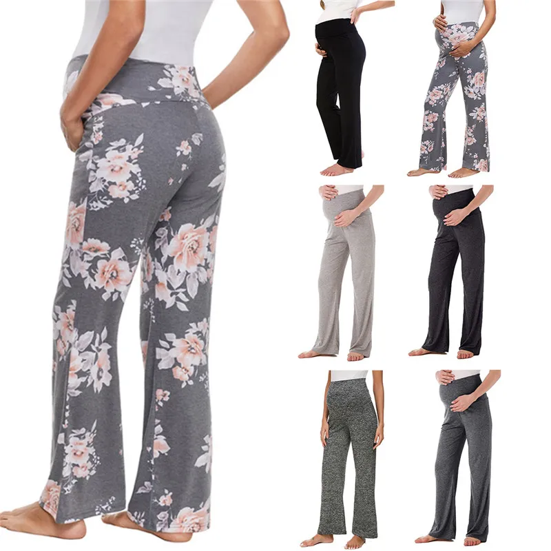 Kvinnor Maternity Wide Leg Pants Floral Straight Mervatile Comfy Lounge Stretch Pregnancy Byxor Loft Yoga Work Planet Pants 6st LJJA2312