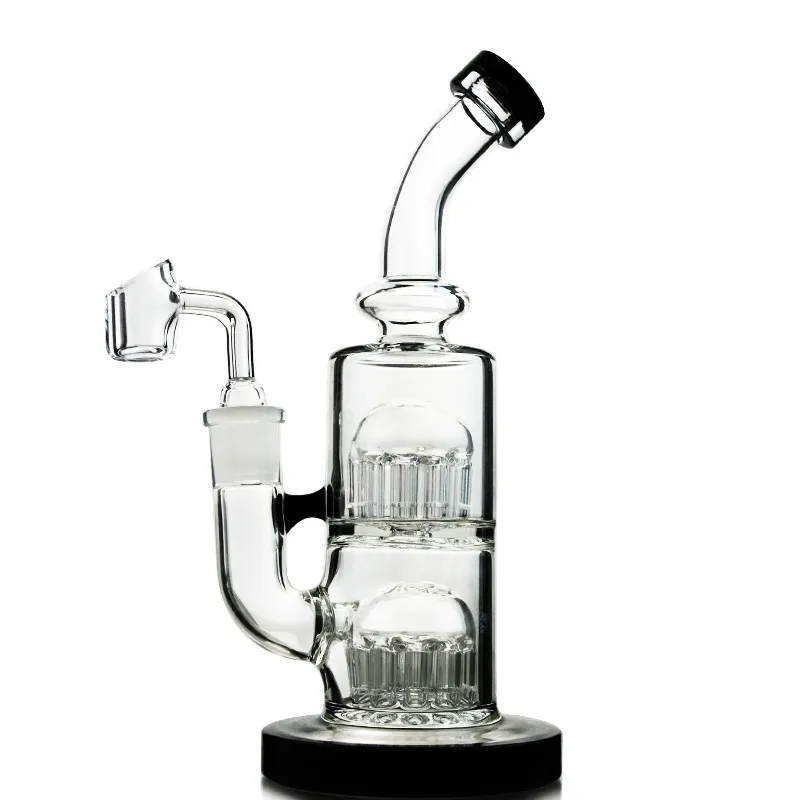 Doppio albero a 12 bracci Perc Bong in vetro spesso Impianti petroliferi da 8 pollici Tubi dell'acqua con giunto Dab Rig da 14 mm con ciotola o banger al quarzo