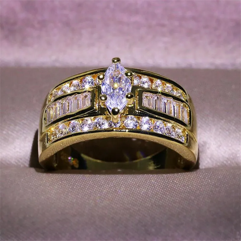 Sparkling Victoria Luxury Jewelry 925 Sterling Silvergold Fill Marquise Cut White Topaz Cz Diamond Gemstones Women Wedding Band R208F