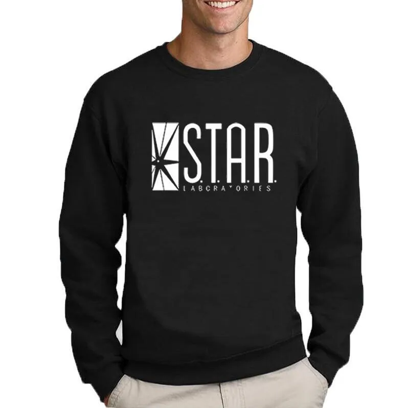 Al por mayor-The Flash Star Lab Laby Estudiantes Estudiantes de la sudadera Men Autumn Redonde Capacle Puídas casuales Ropa de marca de la marca