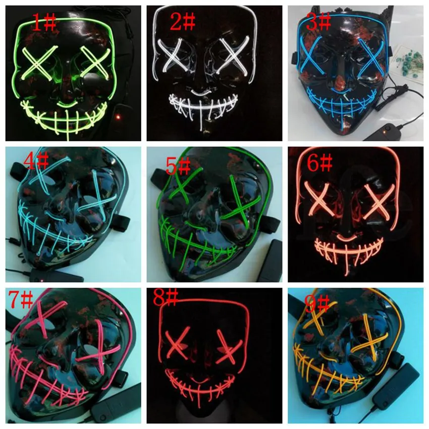 10 kleuren LED Gloeiende Masker Halloween Party Light Up Cosplay Gloeien in het donkere Masker Horror Glowing Mask KKA7536