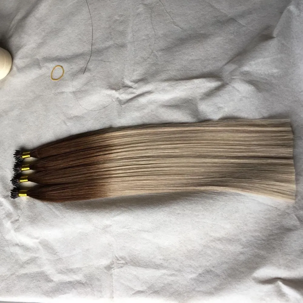 Высококачественные двойные нарисованные прямые волосы Ombre 8/18 Nano Ring Наращивание волос 0,8 г / прядь 200 прядей / лот 160 грамм