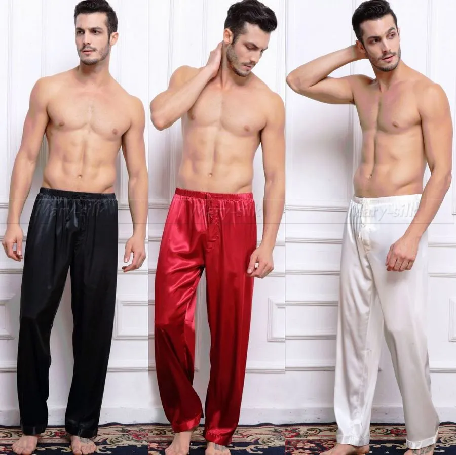 Mens Silk Satin Pajamas Pyjamas Pants Lounge Pants Sleep Bottoms Free Shipping S M L XL 2XL 3XL 4XL Plus