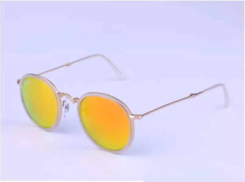 neuer Ankunft 3517mirror Metallrahmen runde Sonnenbrille Frauen Uniex Sonnenbrille Gläser 48mm vintage Sonnenbrille Falten