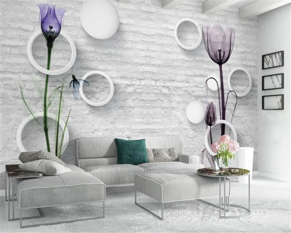 3D papel de parede sala de estar retrô tijolo parede 3d tulipa branco flutuador casa decoração sala de estar quarto wallcovering hd wallpaper