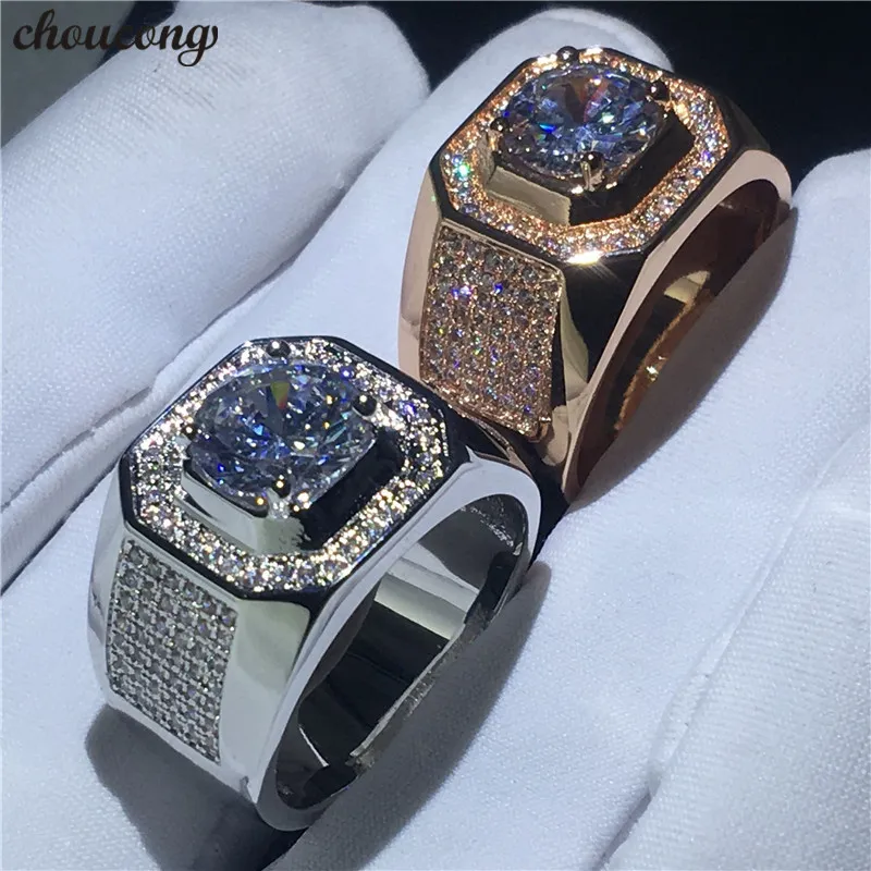 Choucong solitario anillo masculino 3ct diamante rosa oro blanco lleno de compromiso anillos de boda para hombres joyería de dedo