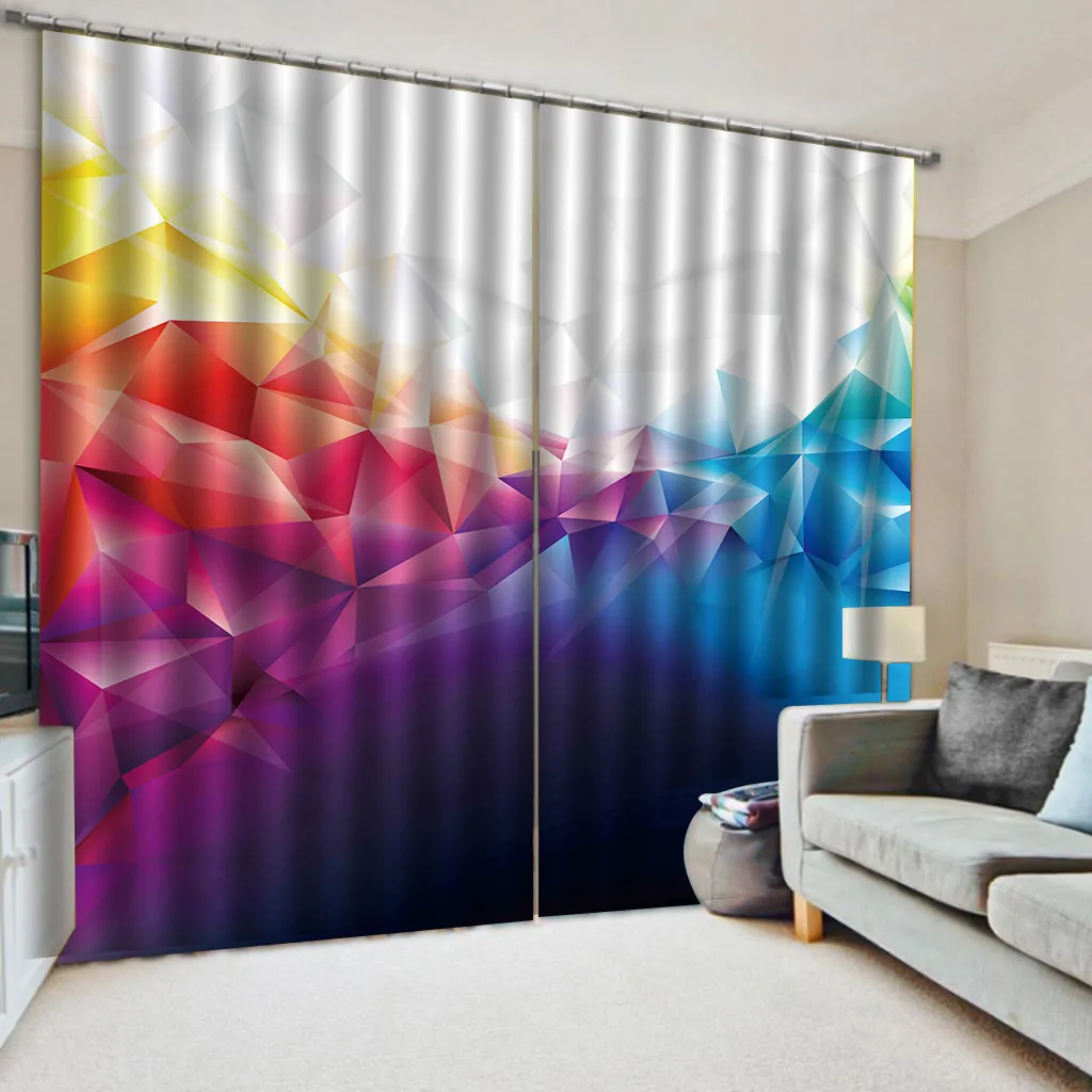 Custom 3d Curtain three-dimensional colorful triangle geometric expansion space map Living Room Bedroom Kitchen Window Blackout Curtain