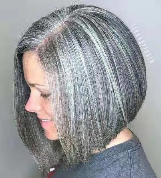 Bob Short Silver Grey Human Hair Paryker för Kvinnor Blend Pixie Cut Wig Naturlig Daglig Använd Hår (Grå Hår)