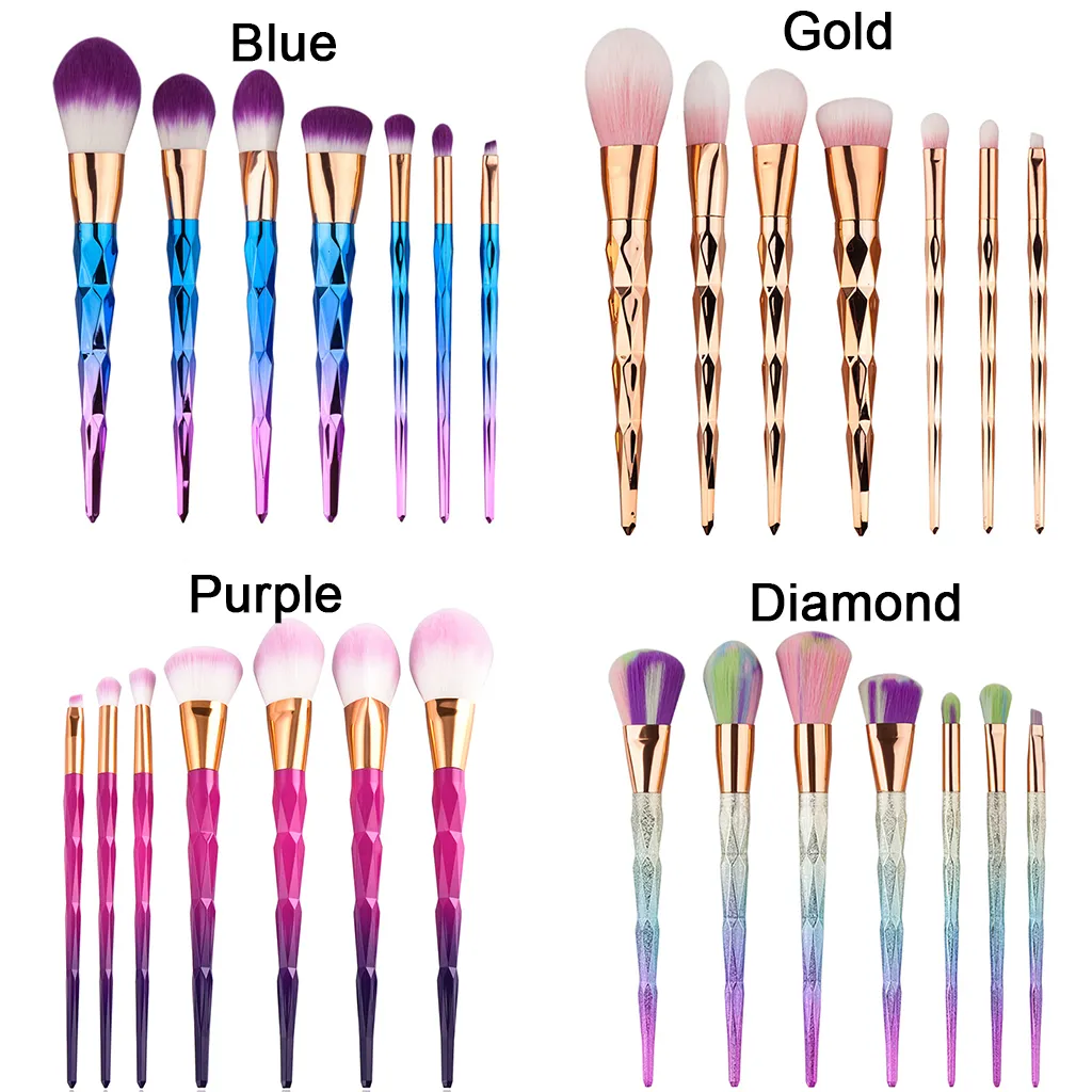 7-delige set Diamond Makeup Brush Cosmetische Blending Rainbow Professionele make-up kwasten Set Eyeliner Wenkbrauw Lip Brush Beauty Tool
