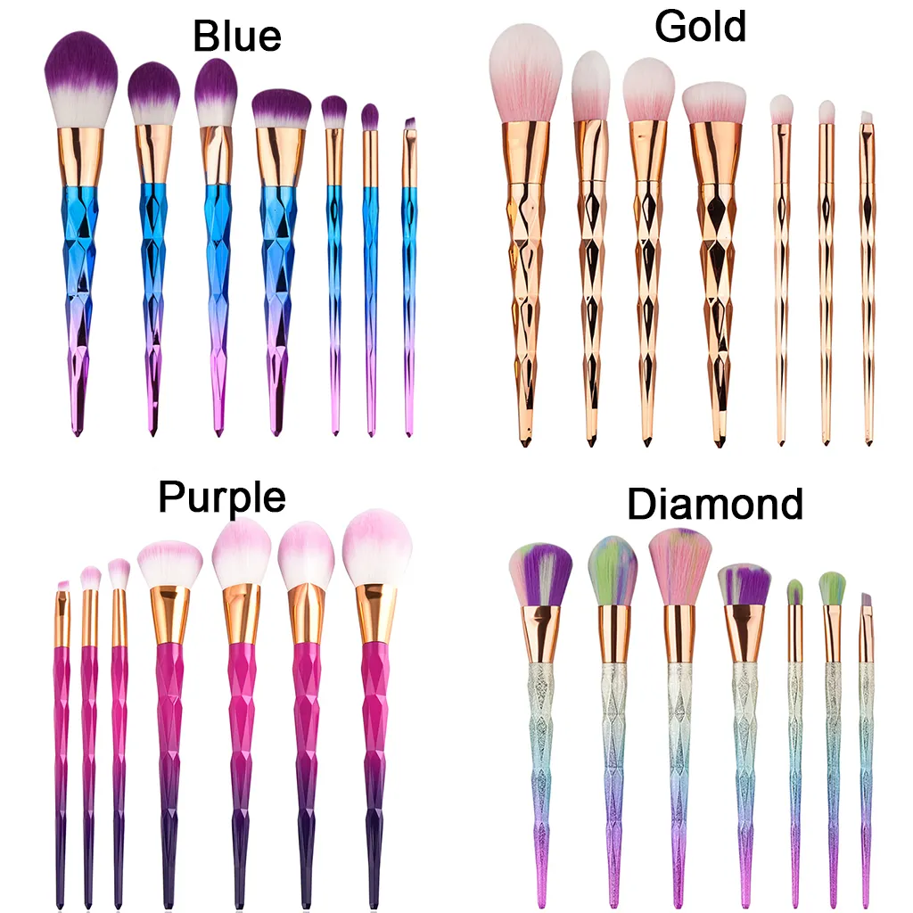 7pc Set Diamond Makeup Smurning Cosmetic Mieszanie Rainbow Professional Makeup Pędzers Zestaw Eyeliner Eyeliner Lip Smurn Tool