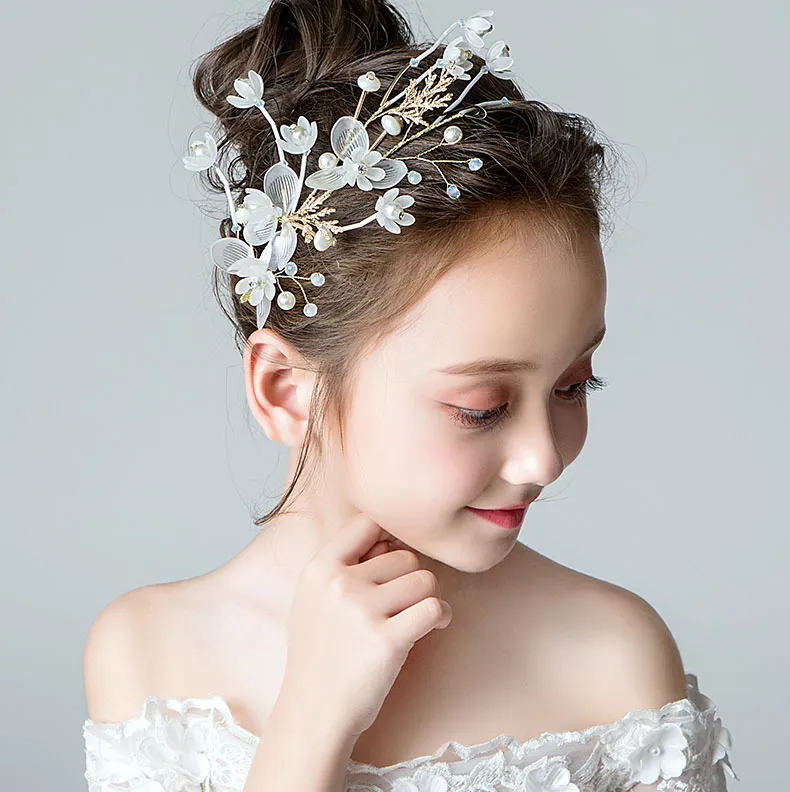 Belleza Flores blancas Piezas para la cabeza para niñas Flor Piezas para la cabeza para niñas Diademas para niñas Tiara de boda para niñas / Corona Accesorios para niños H325107