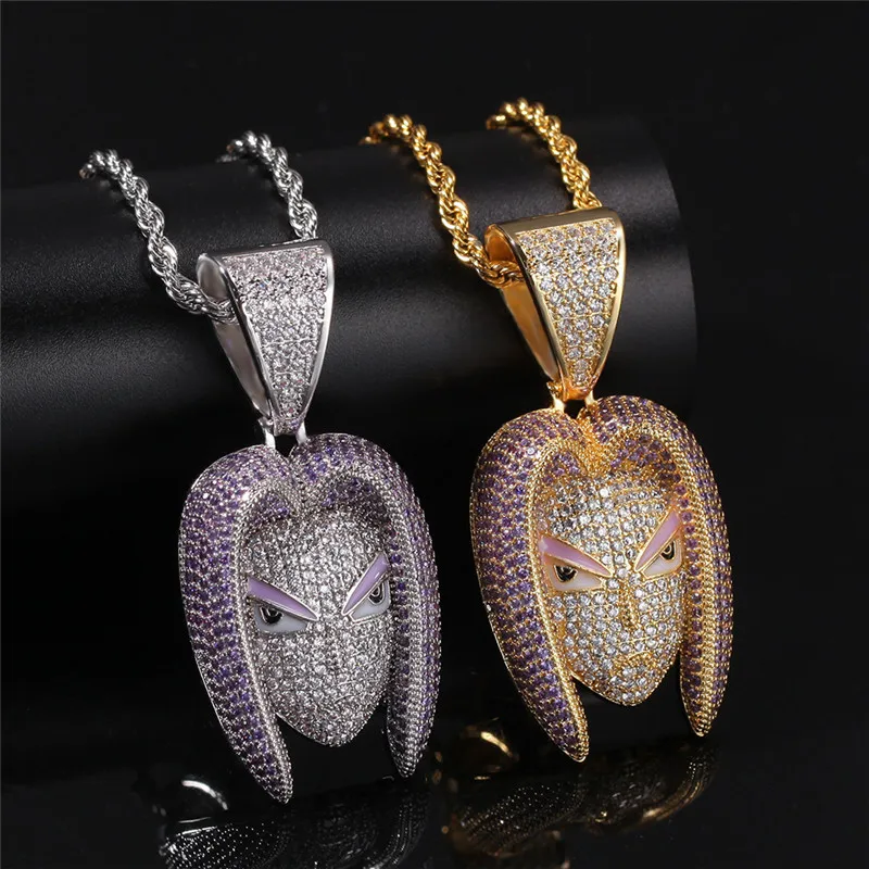 Glacé sur Anime personnage cheveux longs troncs Avatar pendentif collier Micro pavé cubique Zircon hommes Hip Hop bijoux cadeau