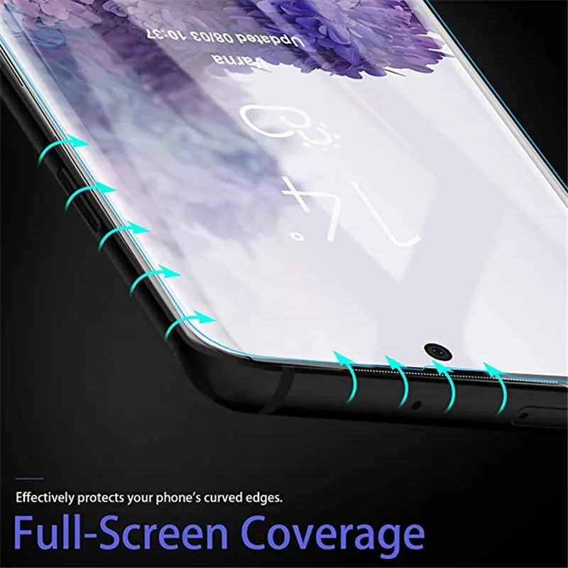 UV Fullt självhäftande skärmskydd Support Fingeravtryck Touch Tempered Glass för Samsung Galaxy S23 Ultra S22 S21 S20 Plus Obs 20 16728702