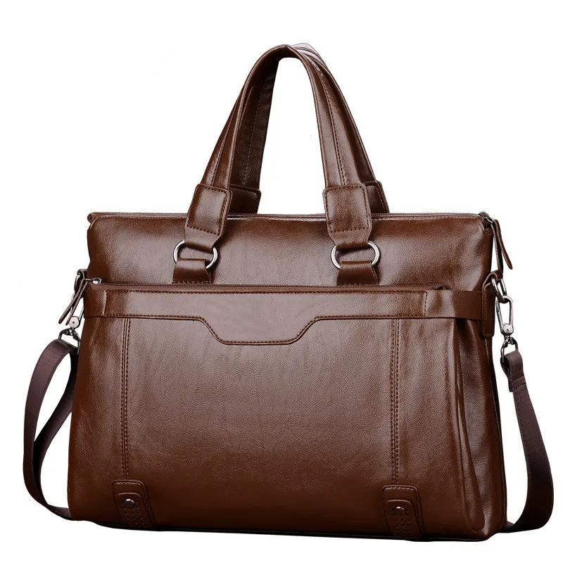 Men Briefcases Leather Handbags Computer Laptop Bag Vintage Laptop Briefcase Male Computer Shoulder Bags Waterproof Office Portable Bag