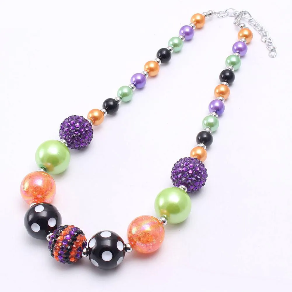 Bonito Dia Das Bruxas Menina Cor Miúdo Chunky Beads Colar Moda Presente de Halloween Chiclete Bead Chunky Colar de Jóias Para Crianças