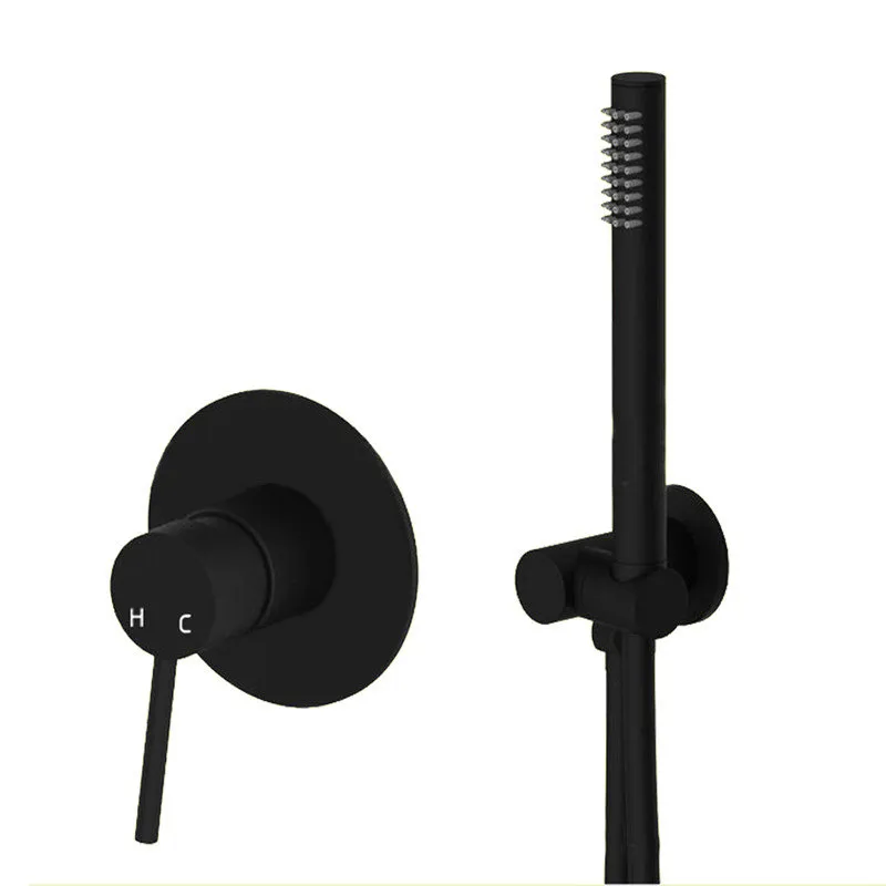 Messing Black Hand Held Shower Set Badkamer Diverter Mixer Valve en Douche Houder Slang Waterbesparende douchekoppen