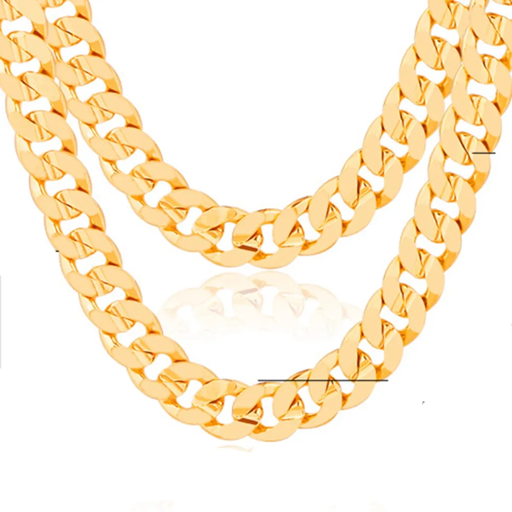 18k Yellow Gold Filled Men's Curb Link Necklace – 55cm Statement Chain With Box Clasp