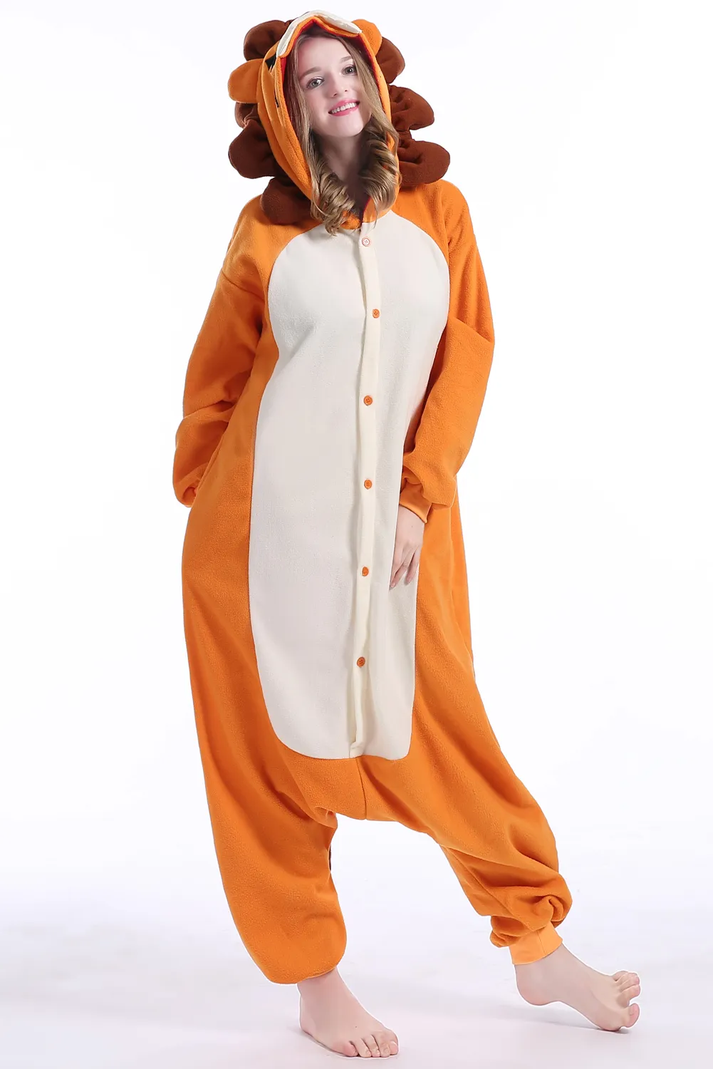 Combinaison/Pyjama à Capuche Imprimé Lion - Velours Doux, Fermeture Éclair, Pour Homme Et Femme