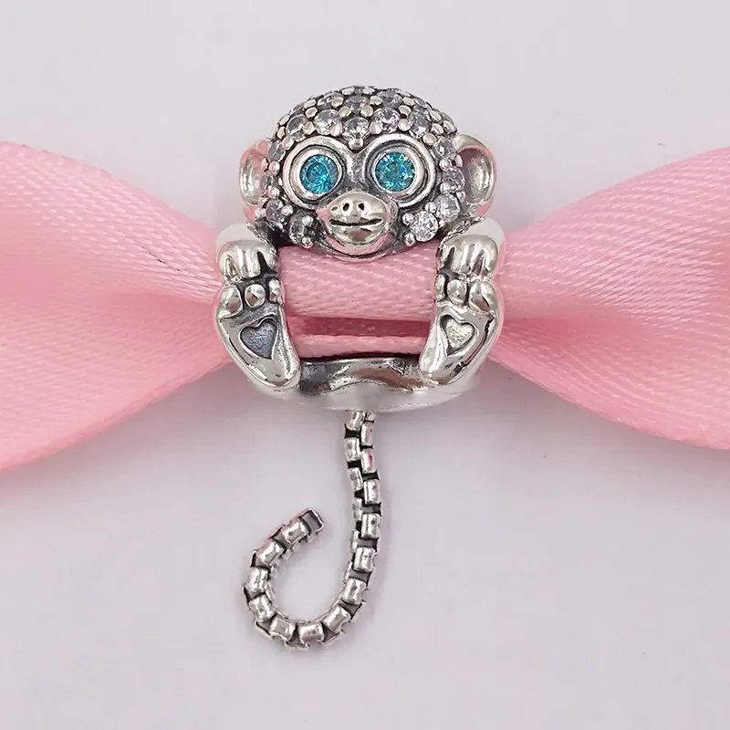 Andy Lewel Pandora autentyczna biżuteria 925 Sterling srebrne koraliki musujące małpa urok Charms pasuje do europejskiego stylu Pandora bransoletki naszyjnik 798054CZ