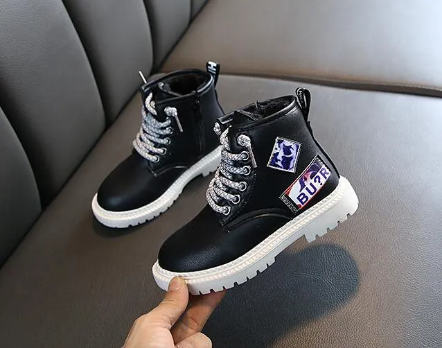 Kids Leather Martin Boots for Autumn Winter Stylish Toddler Baby Girls Boys Snow Boots with Ankle Zip