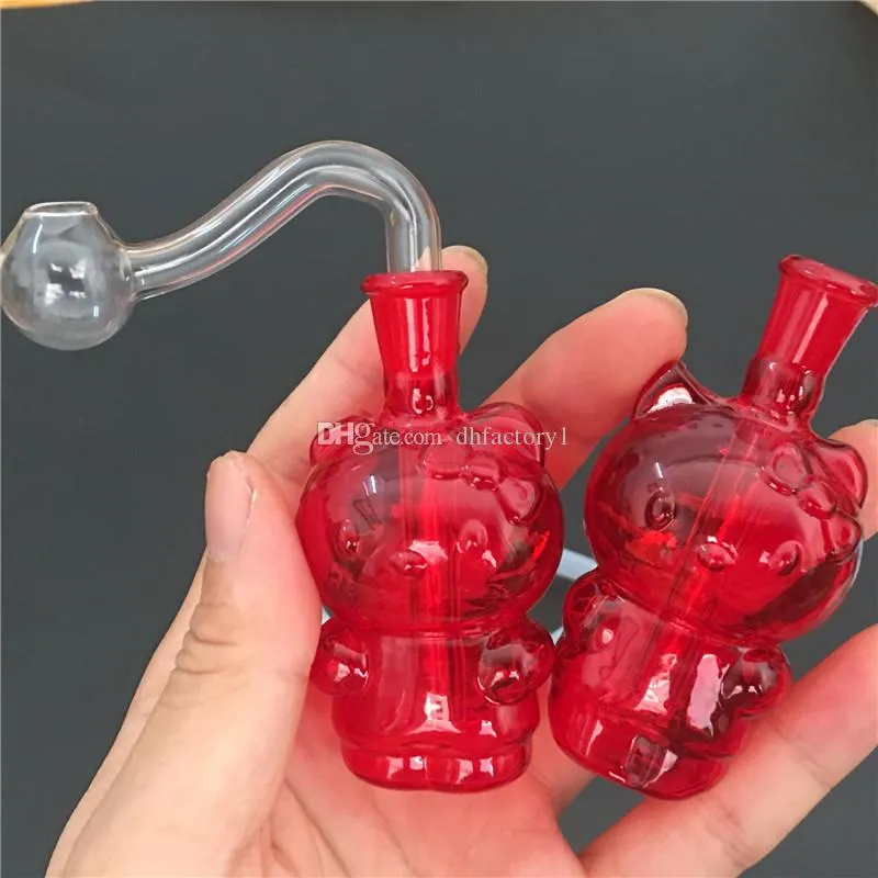 Mini Röd katt oljeriggbong i glas Bägare borosilikat Tecknad vattenoljebrännare rör glasbong med 10 mm glasoljeskål