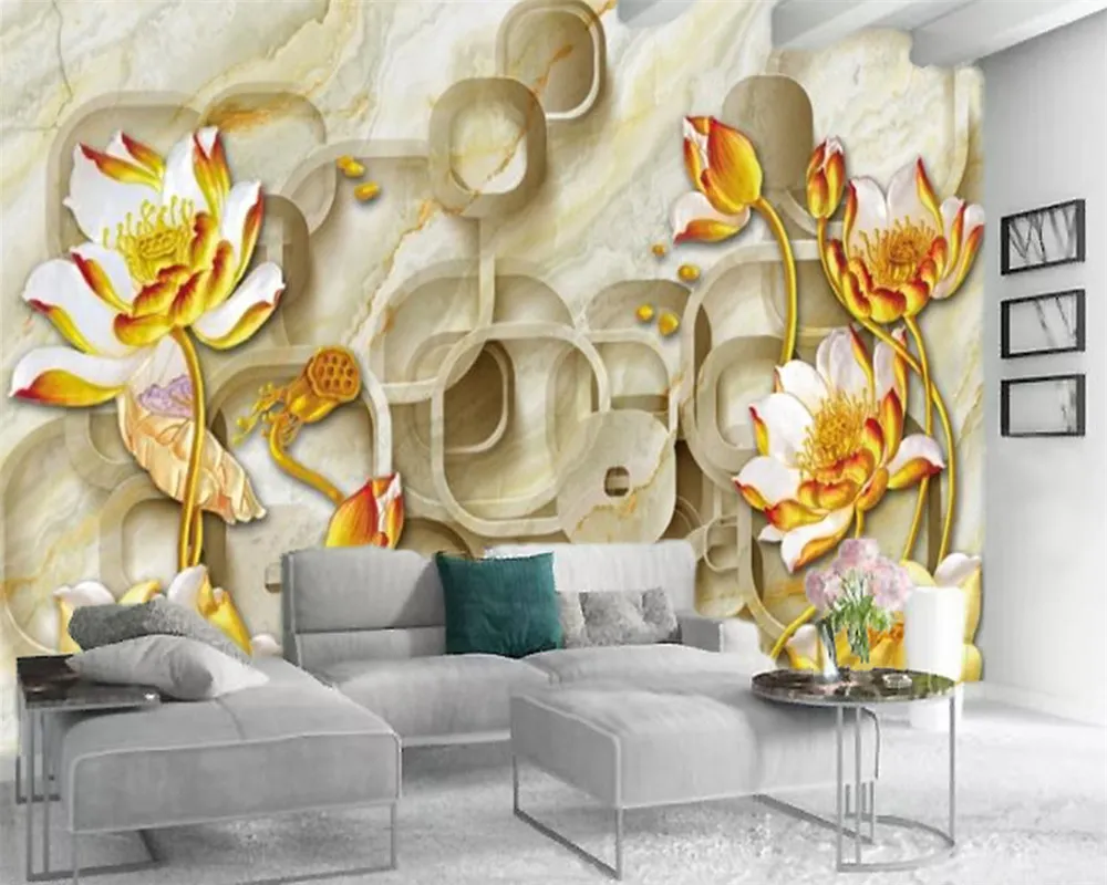 3d tapet väggmålning anslutna fyrkantiga cirklar delikat lotus hem inredning vardagsrum sovrum vallcovering tapeter