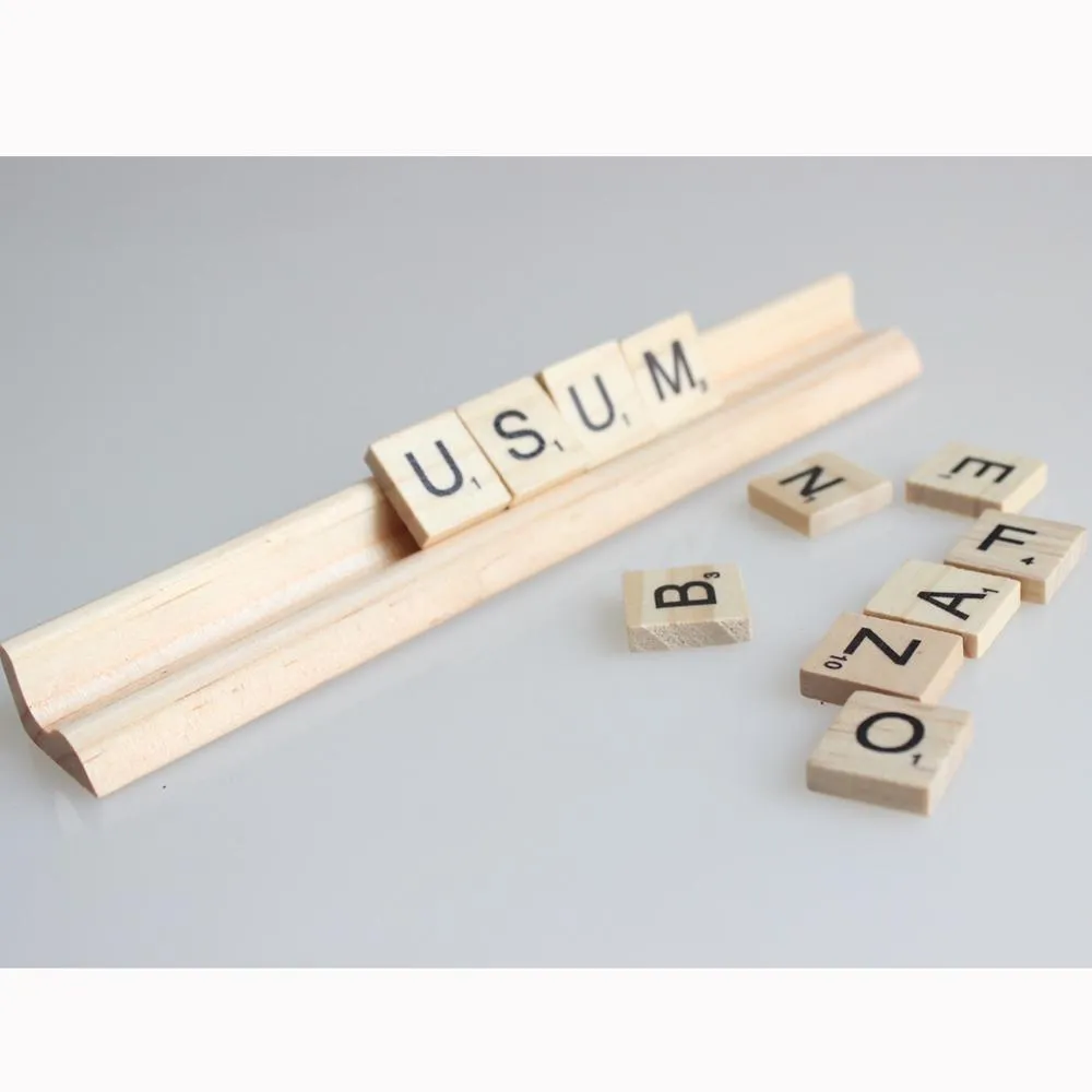 Holz-Scrabble-Fliesen, Buchstabenständer, Regeln, 19 cm (Länge), keine Buchstaben, Holzständer, 20 Stück