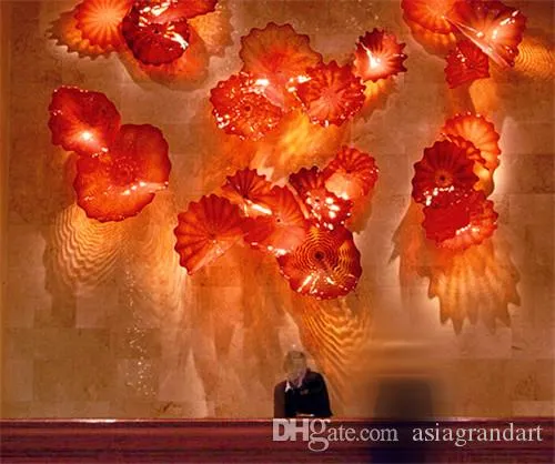 Dale chihuly arte sopro murano vidro lâmpadas de parede vermelha flor de escada única iluminação novidade para decoração de parede interna