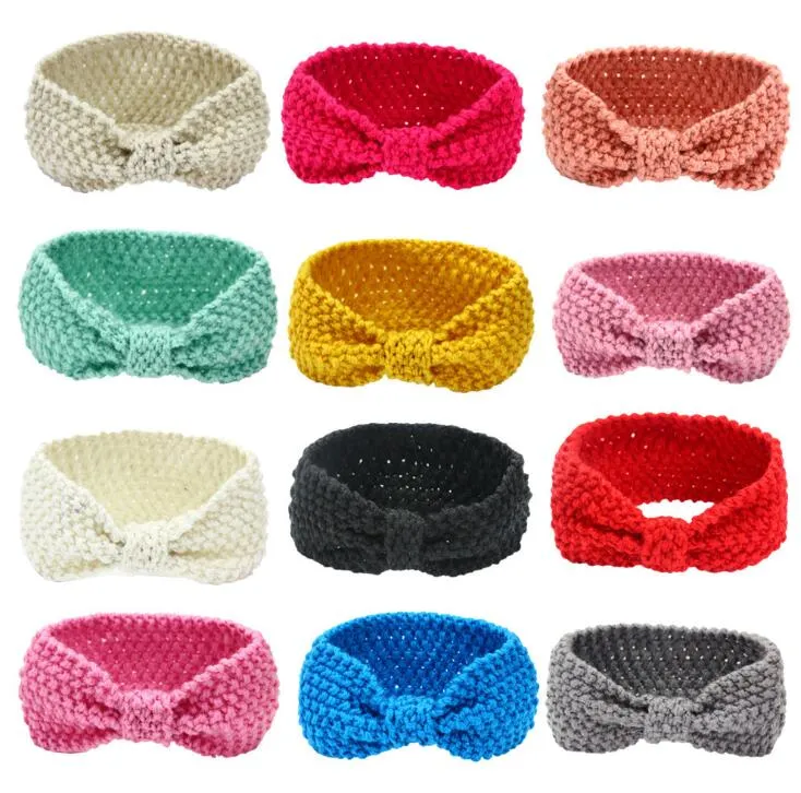 Partihandel Sticka Varm Bowknot Headband Handgjorda Spädbarn Vinter Twist Knot Headwrap Söt Baby Hårband Flickor Böhmen Hårtillbehör