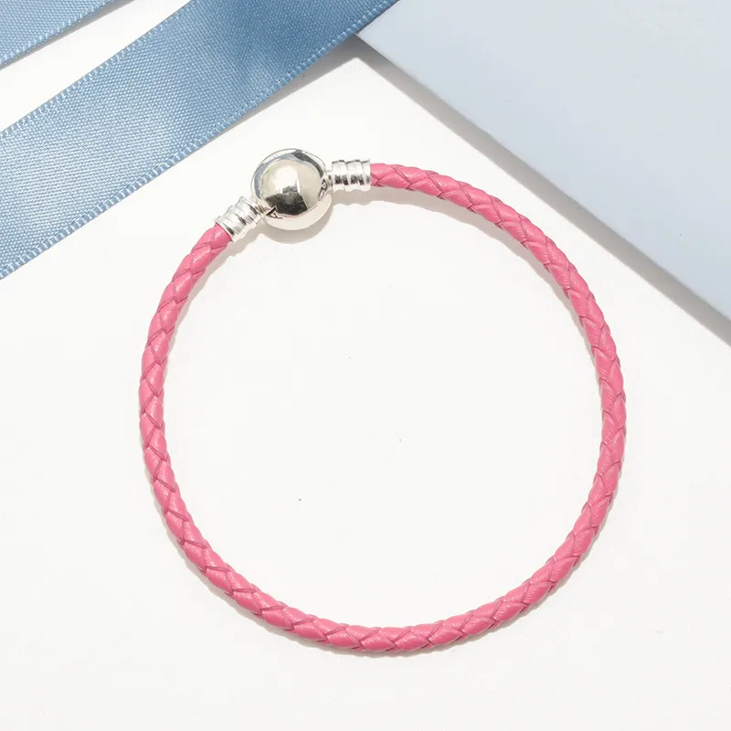 Conjuntos originais de pulseira de couro trançado rosa para Pandora 925 prata esterlina designer de luxo feminino masculino pulseiras infantis