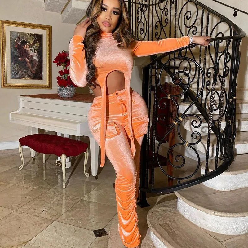 HAOYUAN Velvet Two Piece Set For Women Perfect For Rave Festivals, Crop Top  And Pant Suit, Ideal For Fall And Winter Sexy Winter Outfits From Vinana,  $19.75