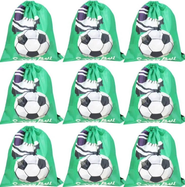 Football Design Party Supplies Favors Bags Child Boys Girls Birthday Cartoon Drawstring Gift Present Wrap Pouch Soccer Bag Backpack 31X37cm