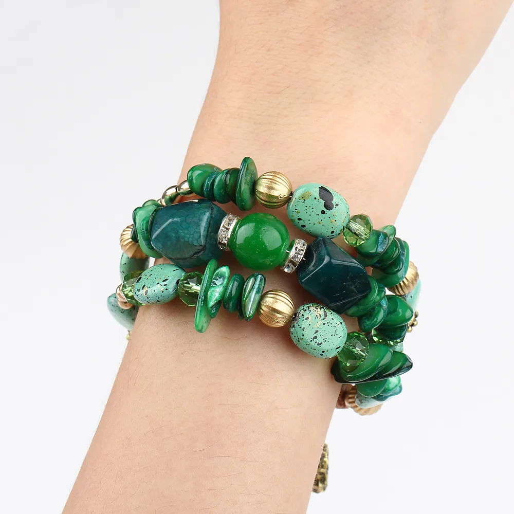 Мода - бусины Crystal Clarms Браслеты для женщин этнических тибетов многослойные имитационные природные каменные браслеты браслеты подарок