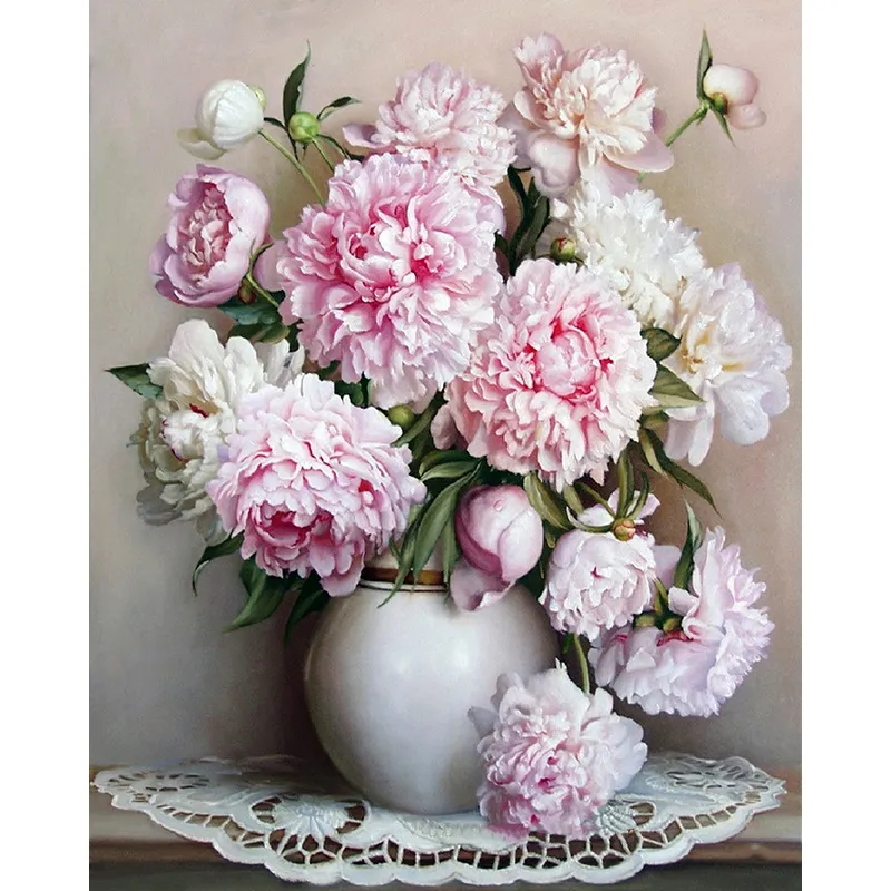 Peinture à l'huile bricolage par numéros pivoine rose 50 * 40CM / 20 * 16 pouces sur toile pour les kits de décoration de la maison [Sans cadre]