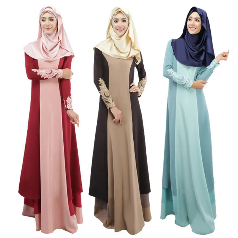 Contrast Islamitische kleding Moslims etnische kleding Turkse jurken Abayas Womens Patchwork Fashion Abaya Dubai Bangladesh Robe Lange jurk Caftan