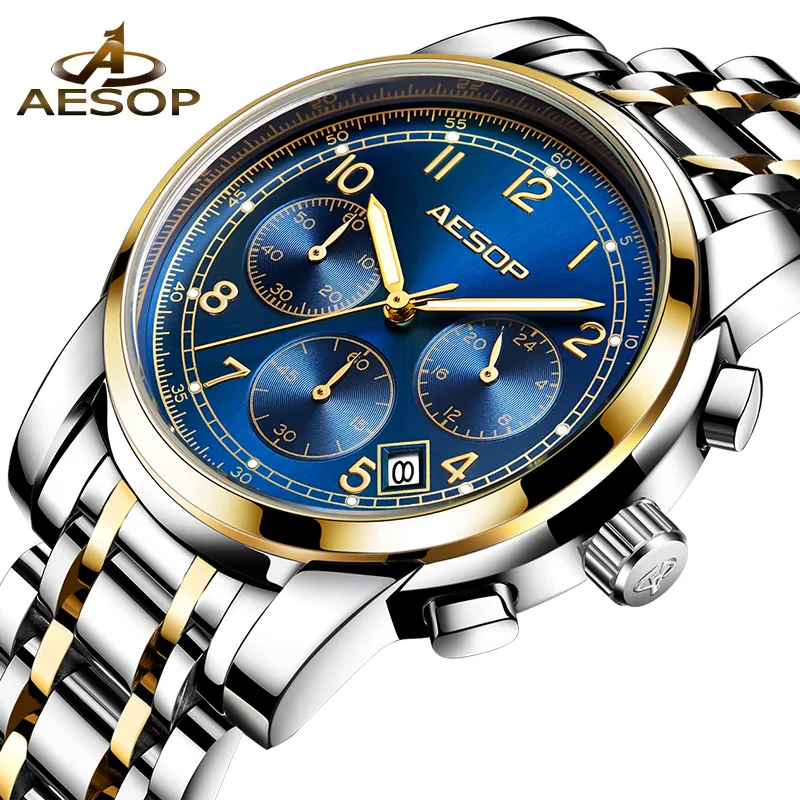 Aesop Fashion Men Watch Quartz Wristwatch Stainless Steel Band Male Clock Men Wrist Watches Waterproof Relogio Masculino