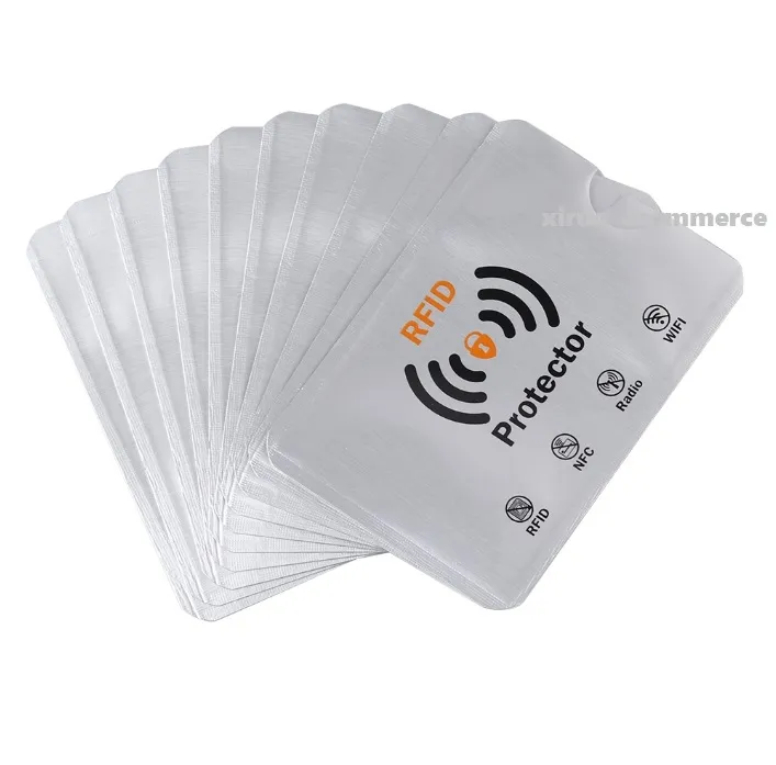 Hot Sälj Aluminium Folie Sleeves Anti-degaussing Card Cover RFID Skärmning Väska NFC Kreditkort Anti-stöldborst ID-kort Protector 1000PCS