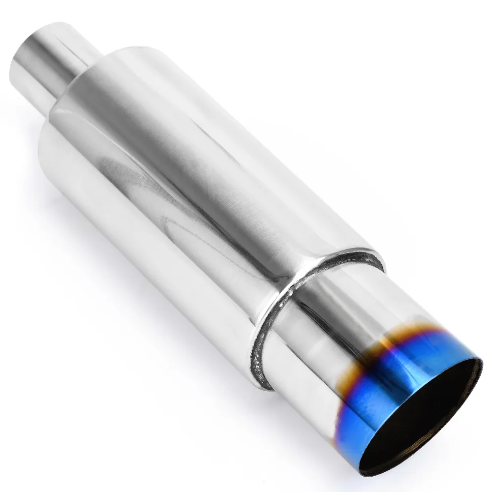 Universal Muffler Exhaust Polished Stainless Steel W Burnt Tip Silencer 2 0 Inlet To 3 0 Outlet Exhaust Tip Muffler PQ238N