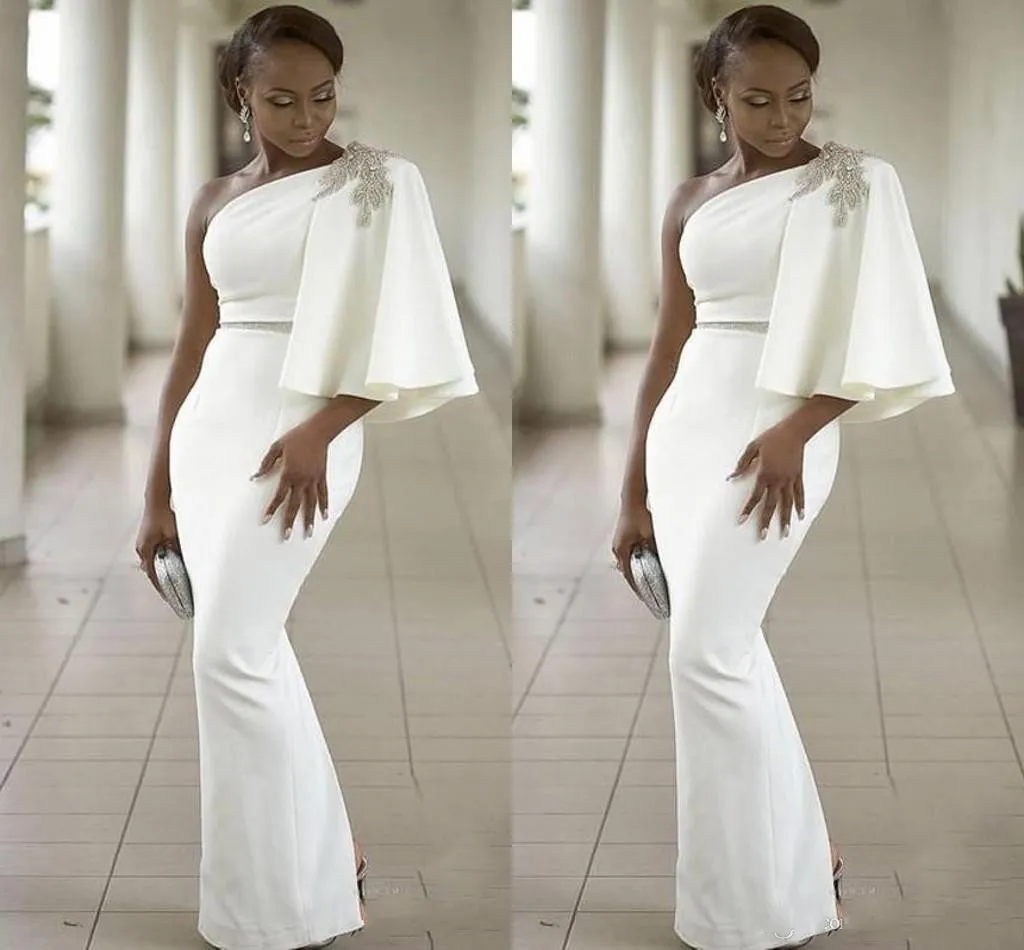 2020 New African Black Girl Prom Dresses One Shoulder Crystal Beaded Mermaid Satin Plus Storlek Golvlängd Party Klänning Formell Kvällar