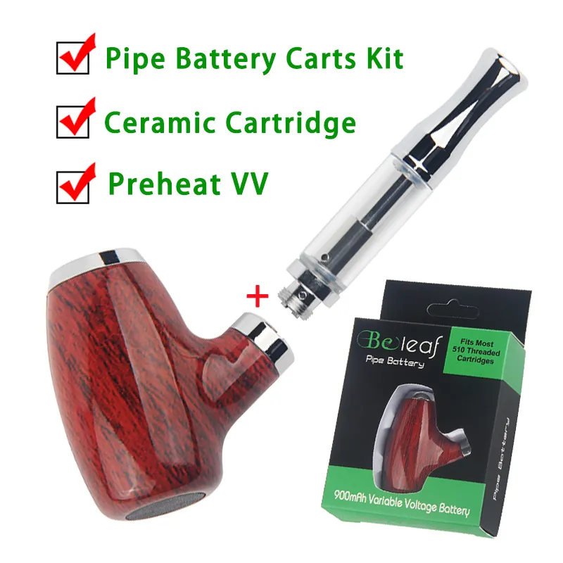 Wooden Smoking E Pipes Vape Mod 900mAh Preheating VV Adjustable Voltage Battery Stater Kit with .5ml Pyrex Glass Ceramic Empty Dab Carts