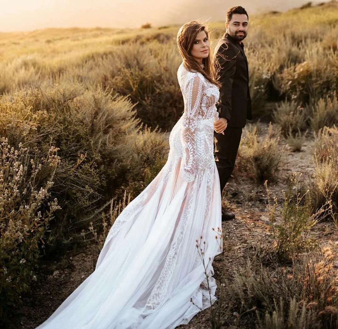 long sleeve mermaid style wedding dress Elegant Long Sleeve Mermaid Wedding Dress  HAREM's Brides