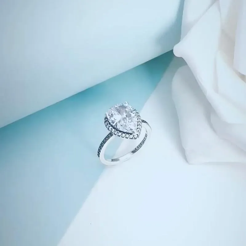 Nowy 925 Sterling Silver CZ Diamond Łza Kropla Obrączka Zestaw Oryginalny Pudełko na Pandora Kropla Wody Pierścienie Dla Kobiet Dziewczyny Biżuteria