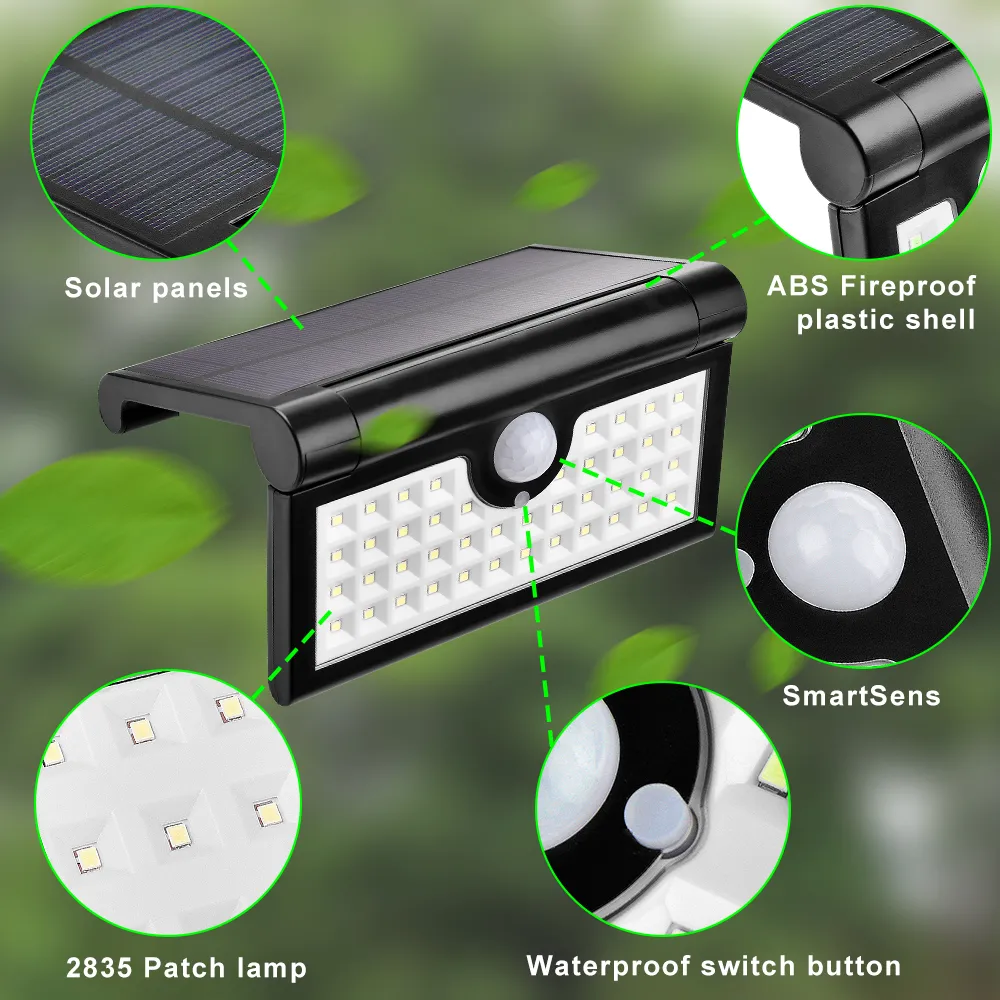 Sollampor utomhuslätt fällbar rörelse sensor vägglampor superljust 2W 42Led Waterproof Security Wireless Portable Garden