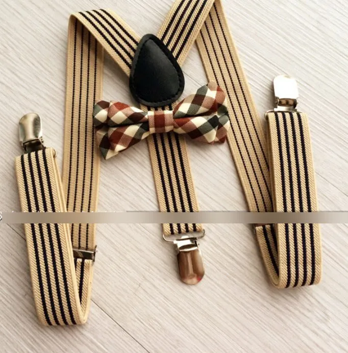 Moda Bambini banda bretella elastica per bambini Bretella casual ragazzi a forma di Y cinture regolabili con fibbia liscia + plaid Papillon 2 pezzi set Y2587